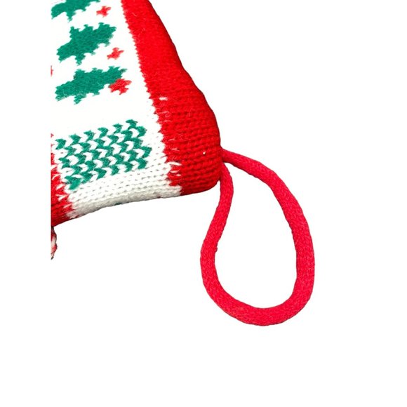 Vintage Teddy Bear Knit Christmas Stocking with pom poms 21" - Picture 11 of 14